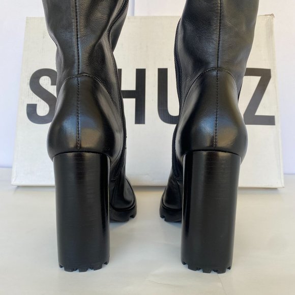 NIB SCHUTZ S-TALL BLACK LEATHER LUG SOLE KNEE HIGH BOOTS SZ 8.5 - Picture 7 of 13